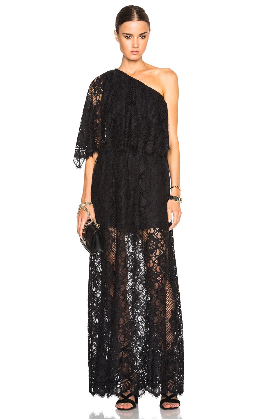 Image 1 of Alexis Tory One Shoulder Lace Dress in Black
