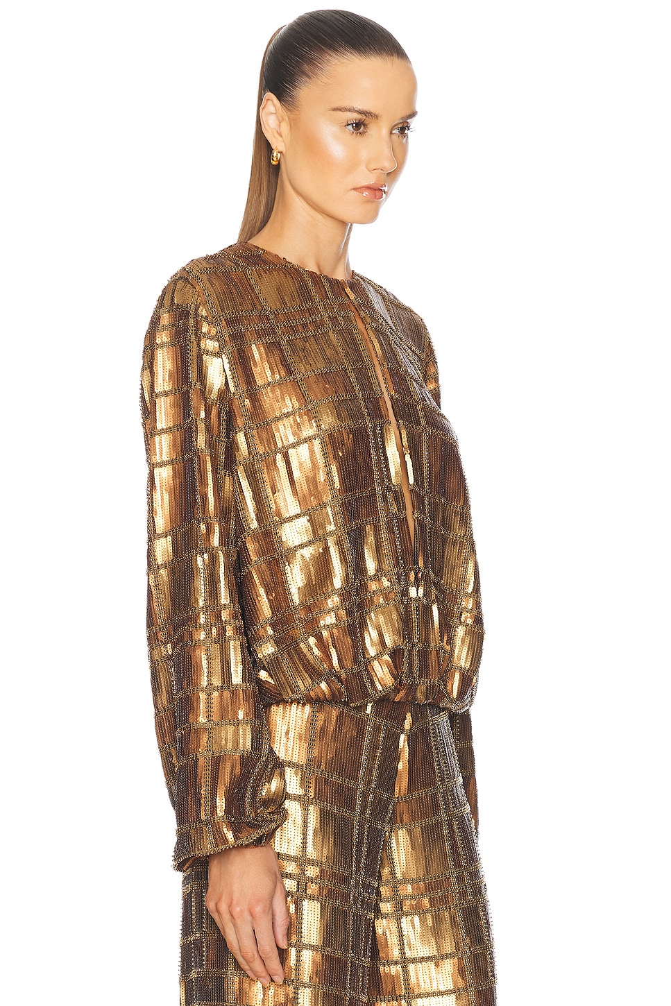 Shop Alexis Reis Sequin Long Sleeve Top In Bronze