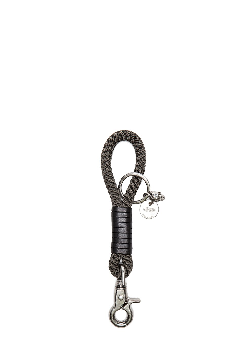 Image 1 of Alexander McQueen Leather Rope Skull Keyring in Military Green