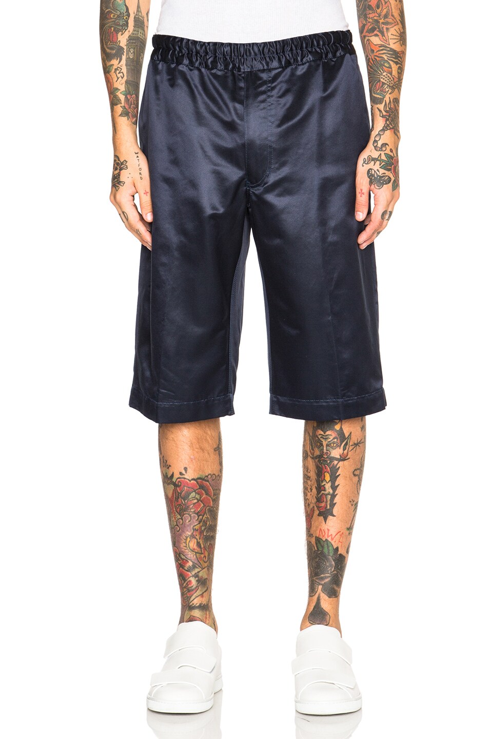 Image 1 of Alexander McQueen Satin Shorts in French Navy