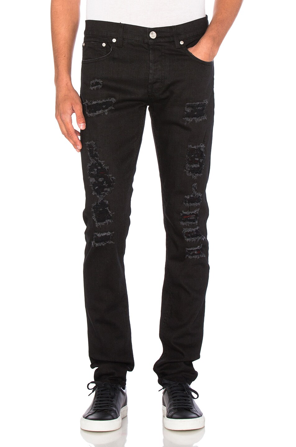 Image 1 of Alexander McQueen Destroyed Jeans in Black & Tartan