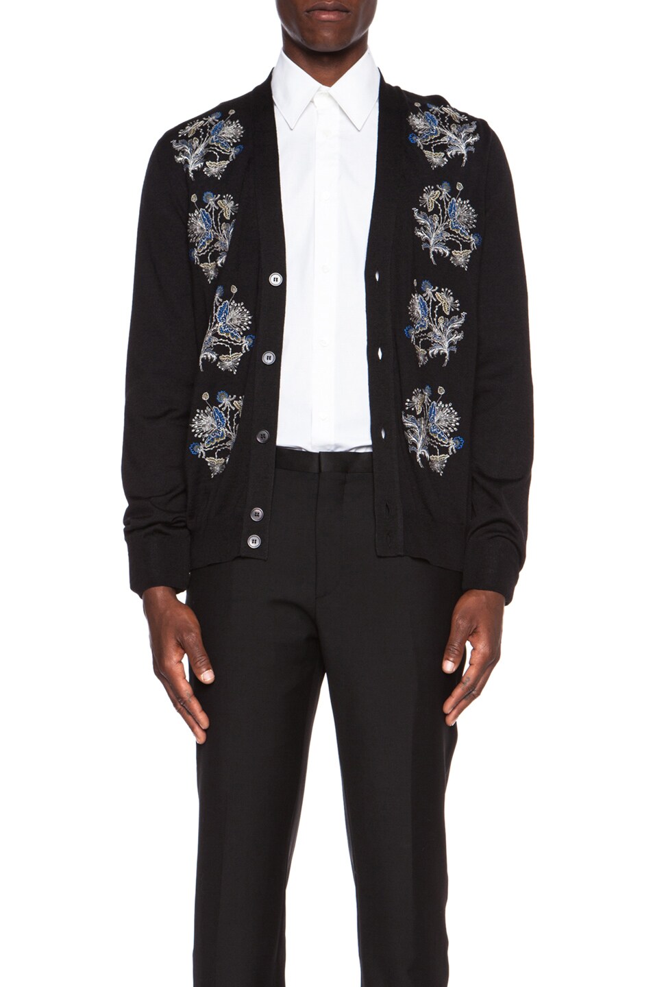 Image 1 of Alexander McQueen Embroidery Feather & Flower Wool-Blend Cardigan in Black