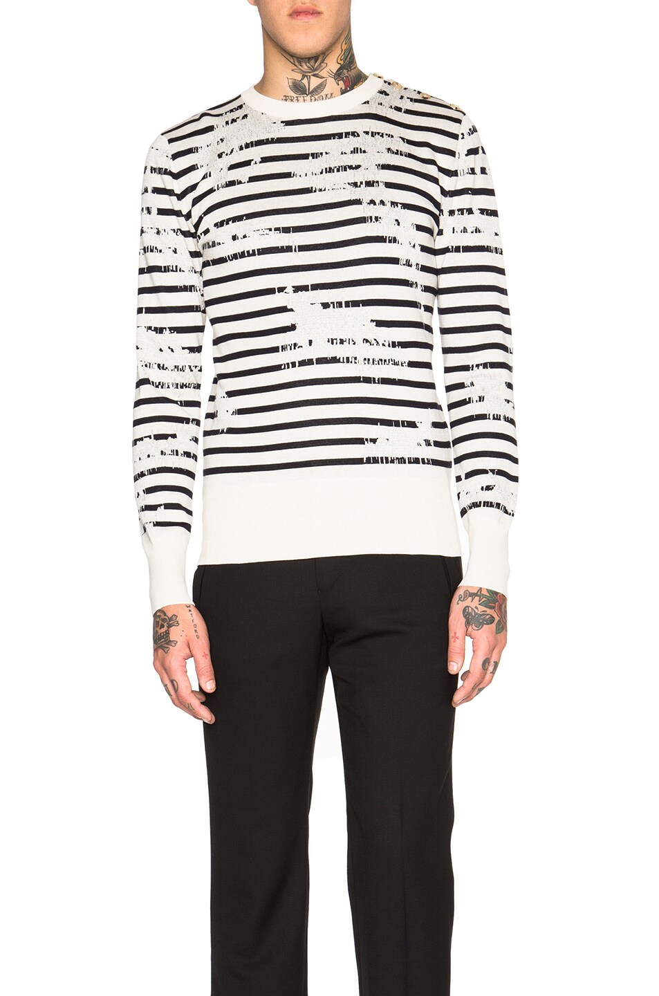 Image 1 of Alexander McQueen Bleached Stripe Print Sweater in Natural & Navy