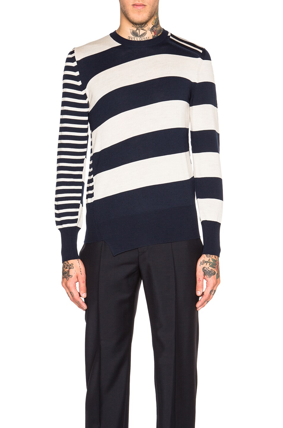 Image 1 of Alexander McQueen Striped Long Sleeve Sweater in Navy & Natural