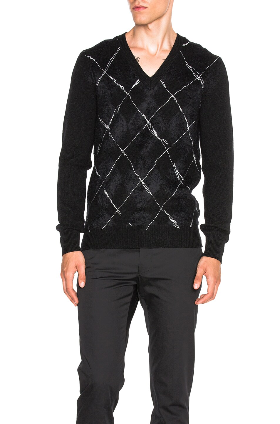 Image 1 of Alexander McQueen Criss Cross Embroidery Sweater in Black & Ivory