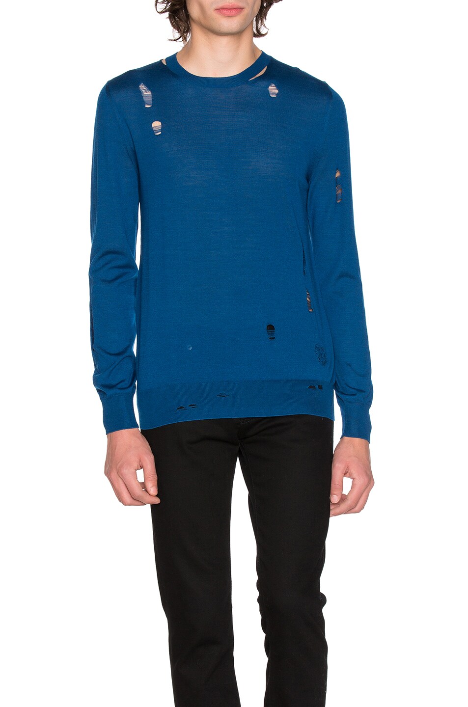 Image 1 of Alexander McQueen Long Sleeve Crew Neck Sweater in Blue