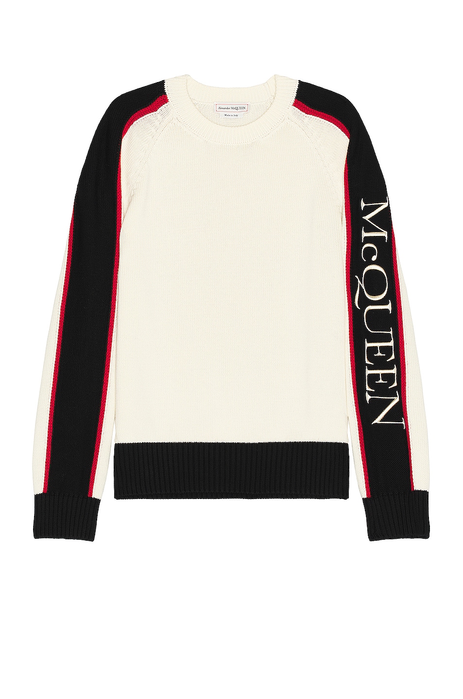 Image 1 of Alexander McQueen Crew Neck Long Sleeve in Ivory, Black, & Dk Red
