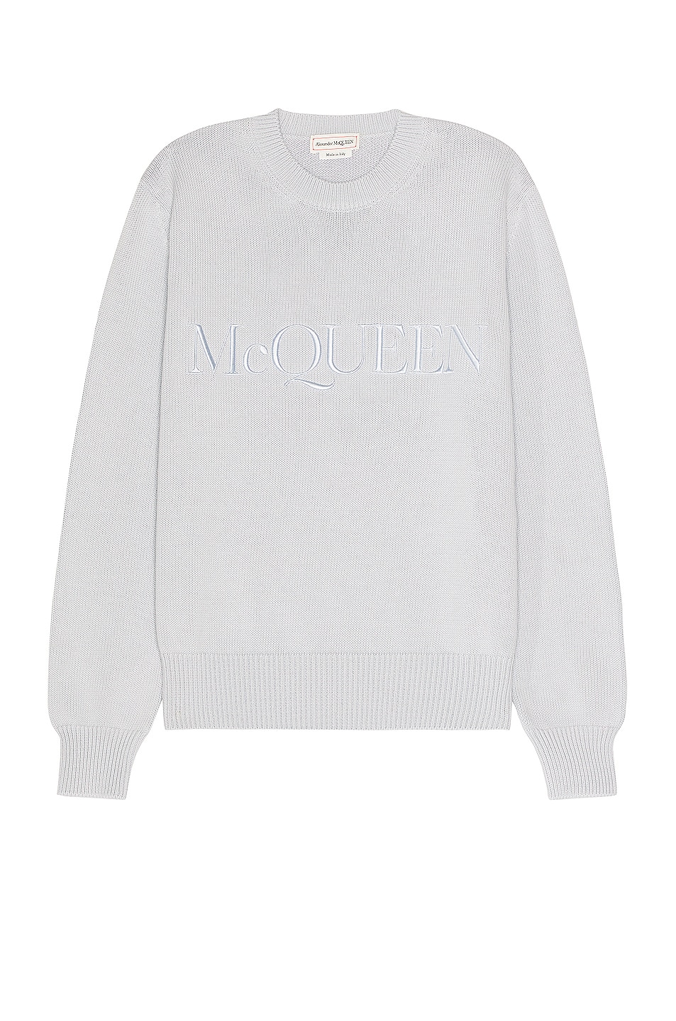 Image 1 of Alexander McQueen Logo Embroidered Crew Neck Jumper in Spring Blue