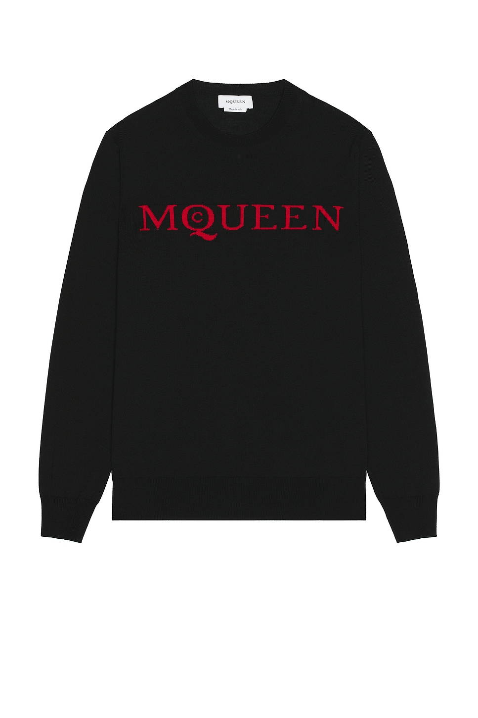 Image 1 of McQueen Crew Neck Jacquard Sweater in Black & Lust Red