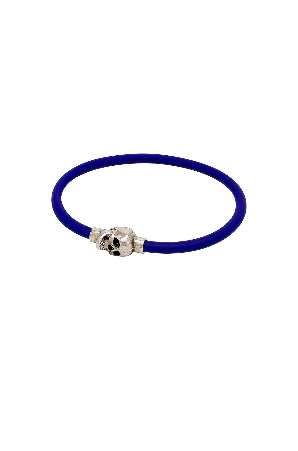 Image 1 of Alexander McQueen Rubber Cord Skull Bracelet in Electric Blue & Silver