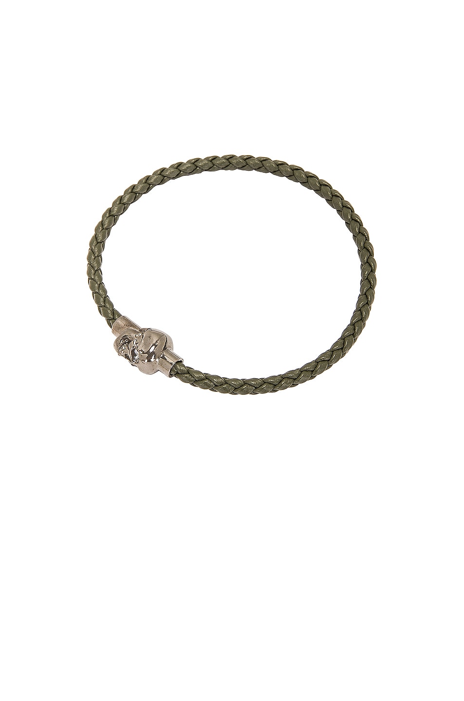 Image 1 of Alexander McQueen Leather Cord Skull Bracelet in Military Green