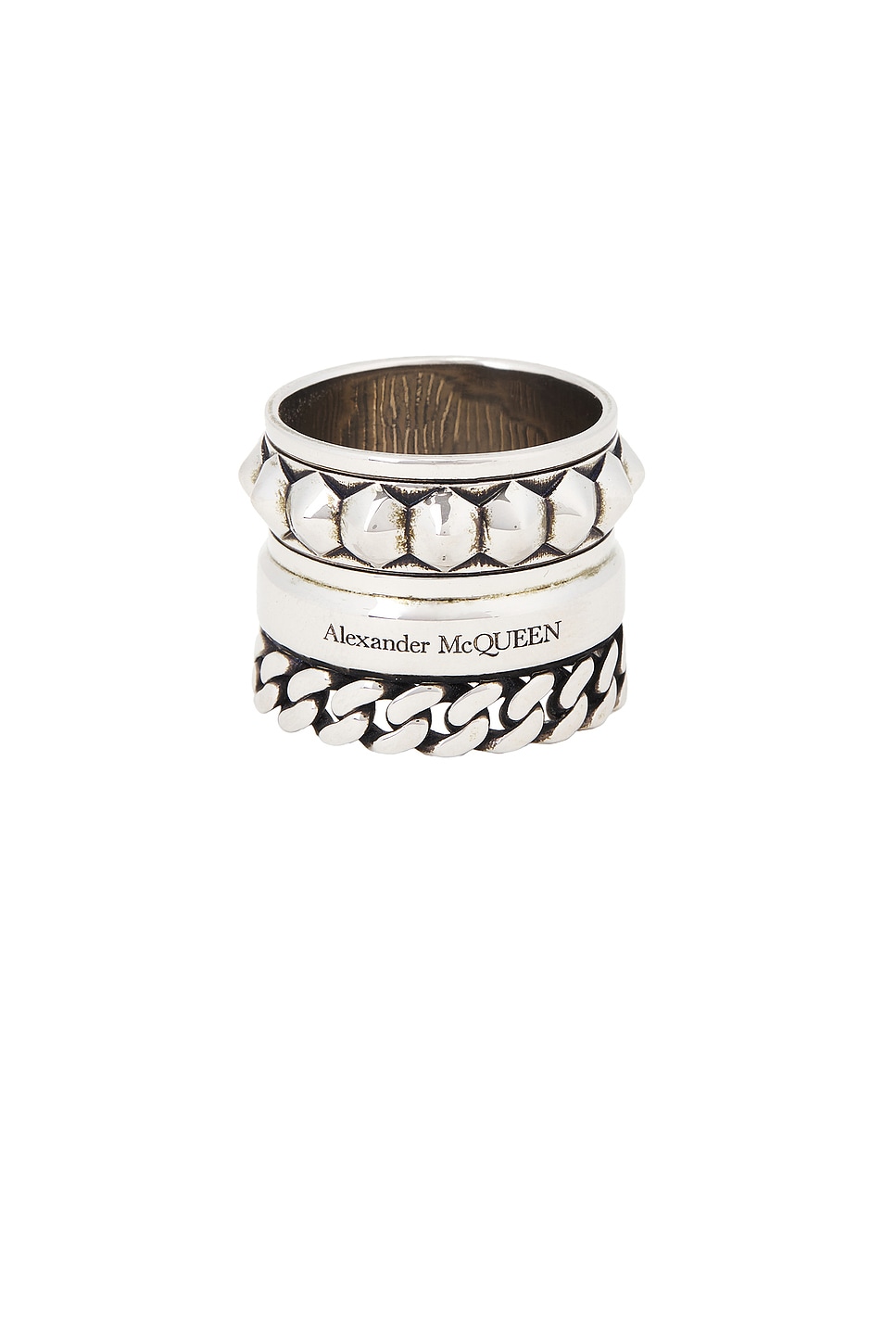 Image 1 of Alexander McQueen Punk Multilayer Ring in Light Antique Silver
