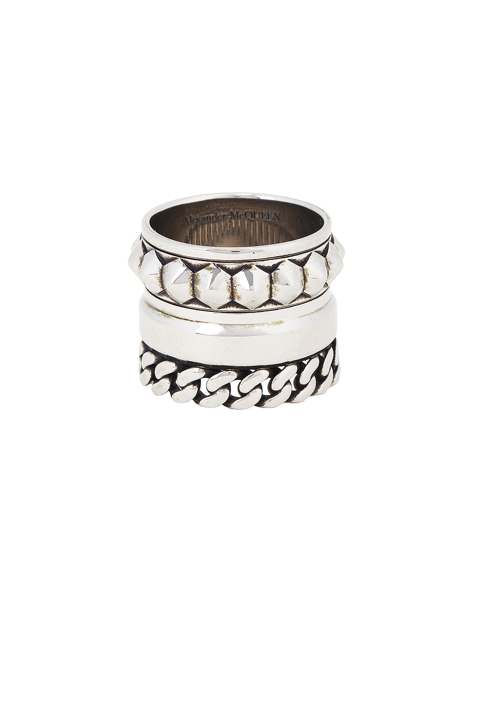 Shop Alexander Mcqueen Punk Multilayer Ring In Light Antique Silver