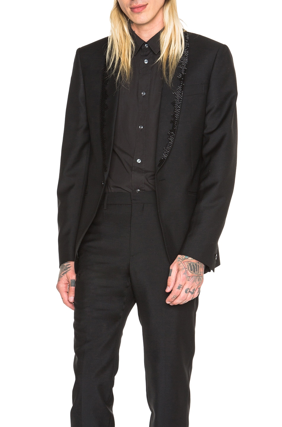 Image 1 of Alexander McQueen Embroidered Shawl Tuxedo Jacket in Black
