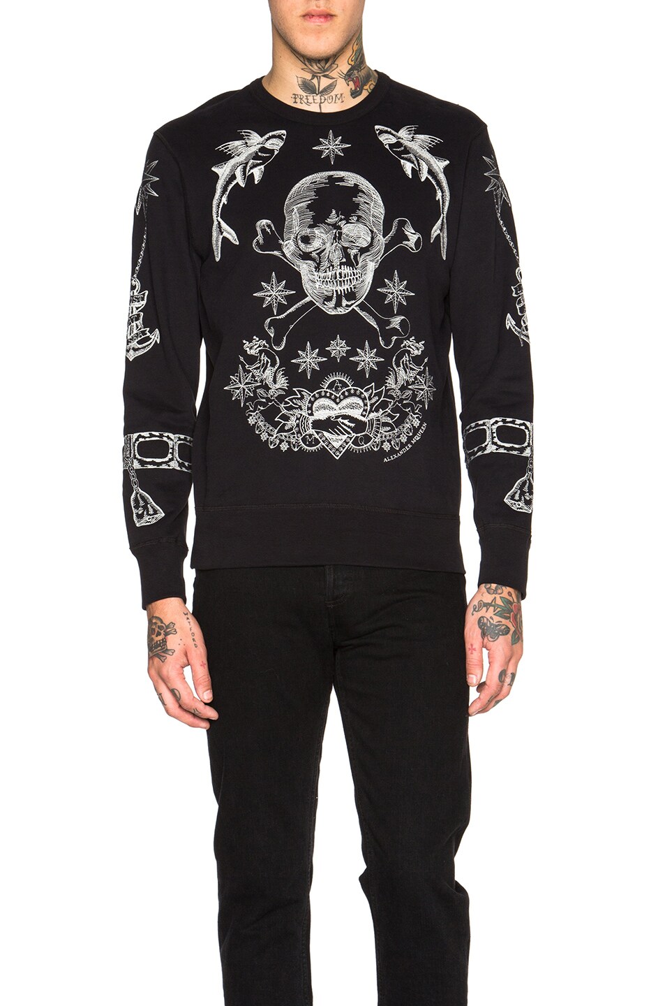 Image 1 of Alexander McQueen Tattoo Print Sweatshirt in Black & Off White