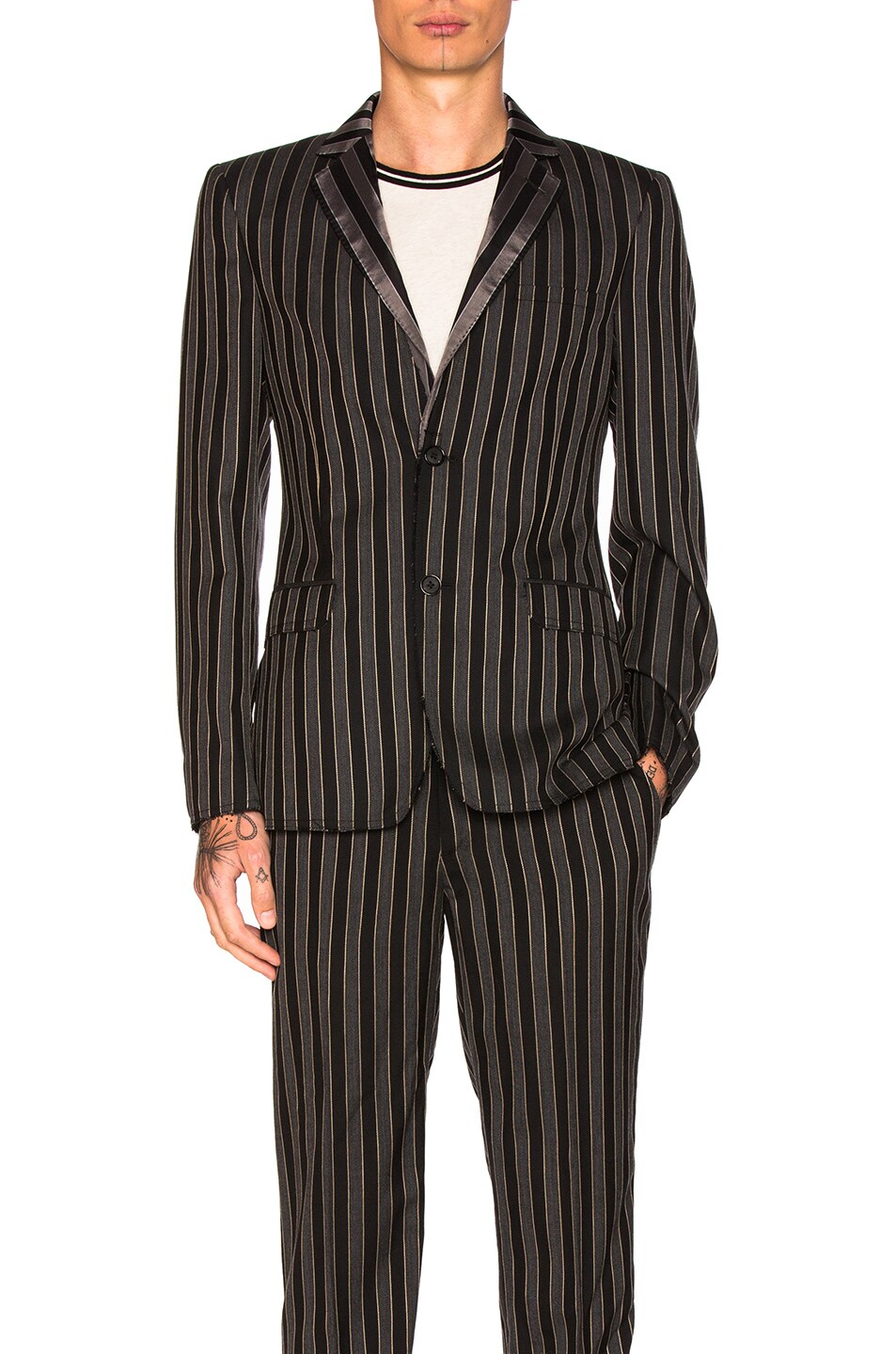 Image 1 of Alexander McQueen Stripe Wool Blazer in Black, Grey & Beige