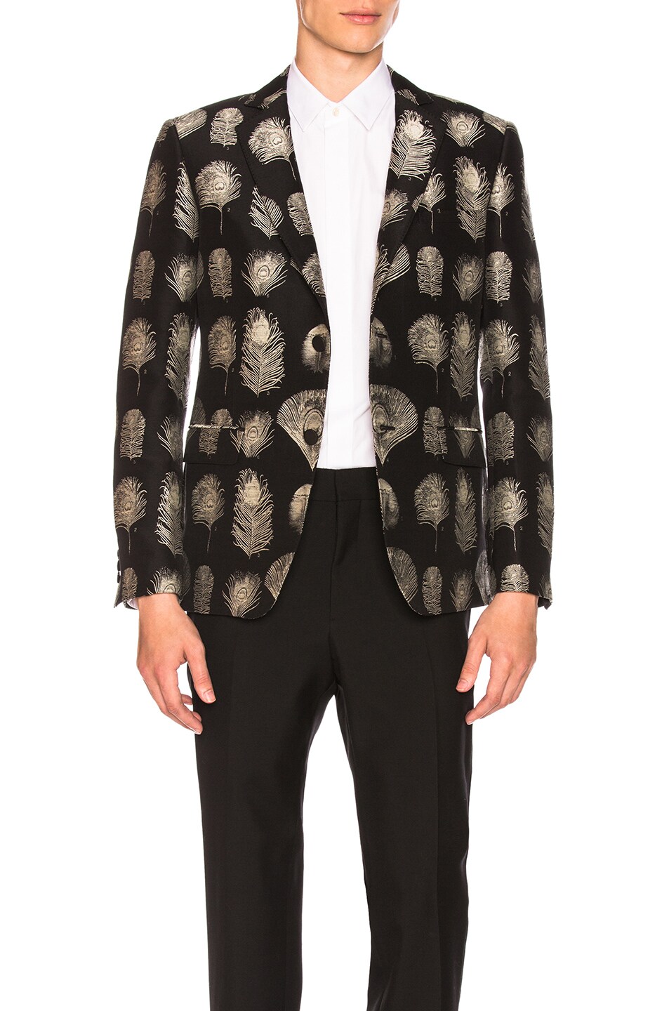 Image 1 of Alexander McQueen Feather Jacquard 2 Button Blazer in Black & Ivory