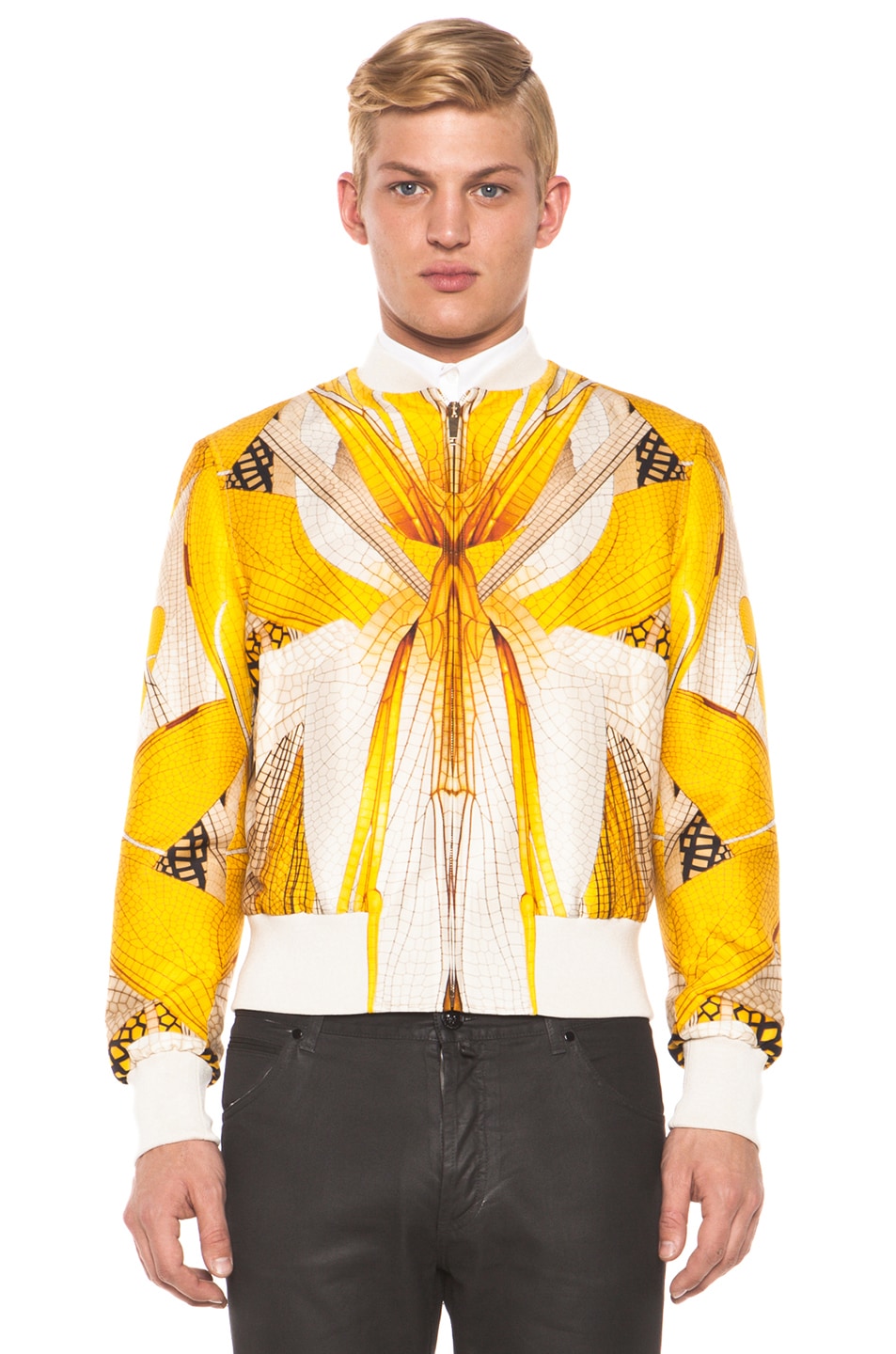 Image 1 of Alexander McQueen Dragonfly Silk Wool Blouson in Yellow & Ivory
