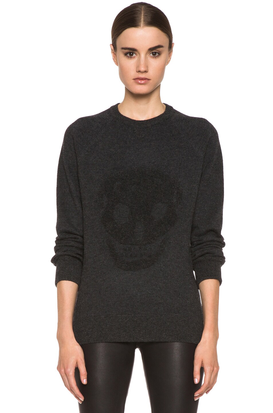 Image 1 of Alexander McQueen 3D Skull Wool-Blend Sweatshirt in Charcoal Melange