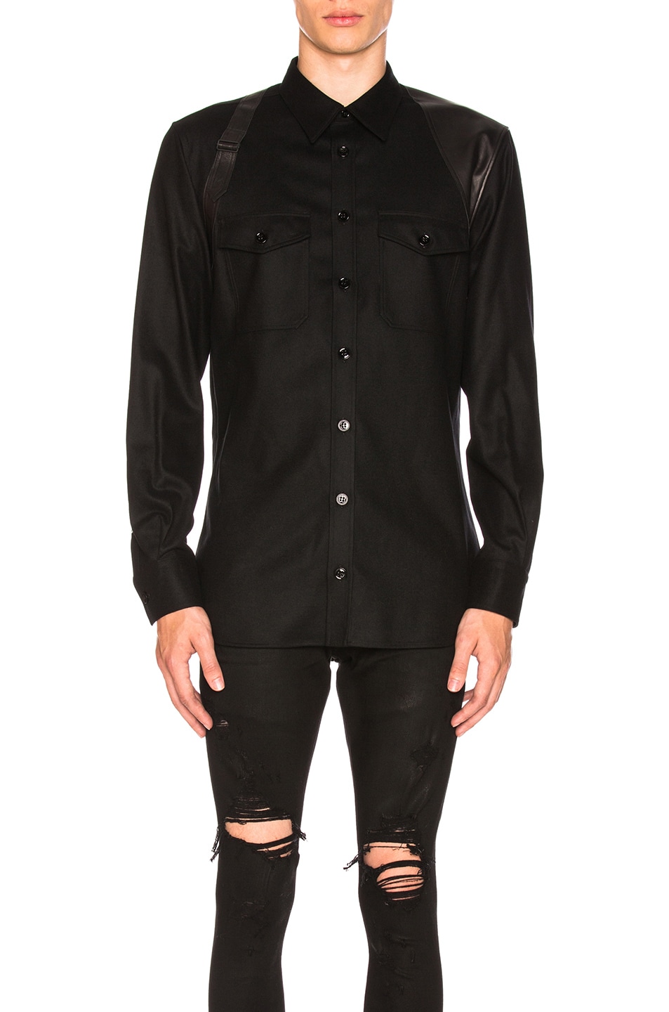 Image 1 of Alexander McQueen Leather Harness Shirt in Black & Black