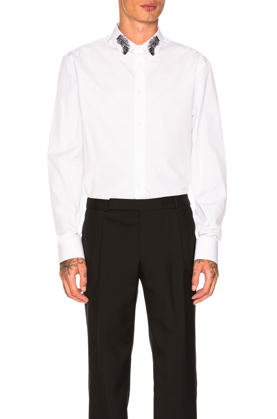 Image 1 of Alexander McQueen Plain Poplin Embellished Collar Shirt in White