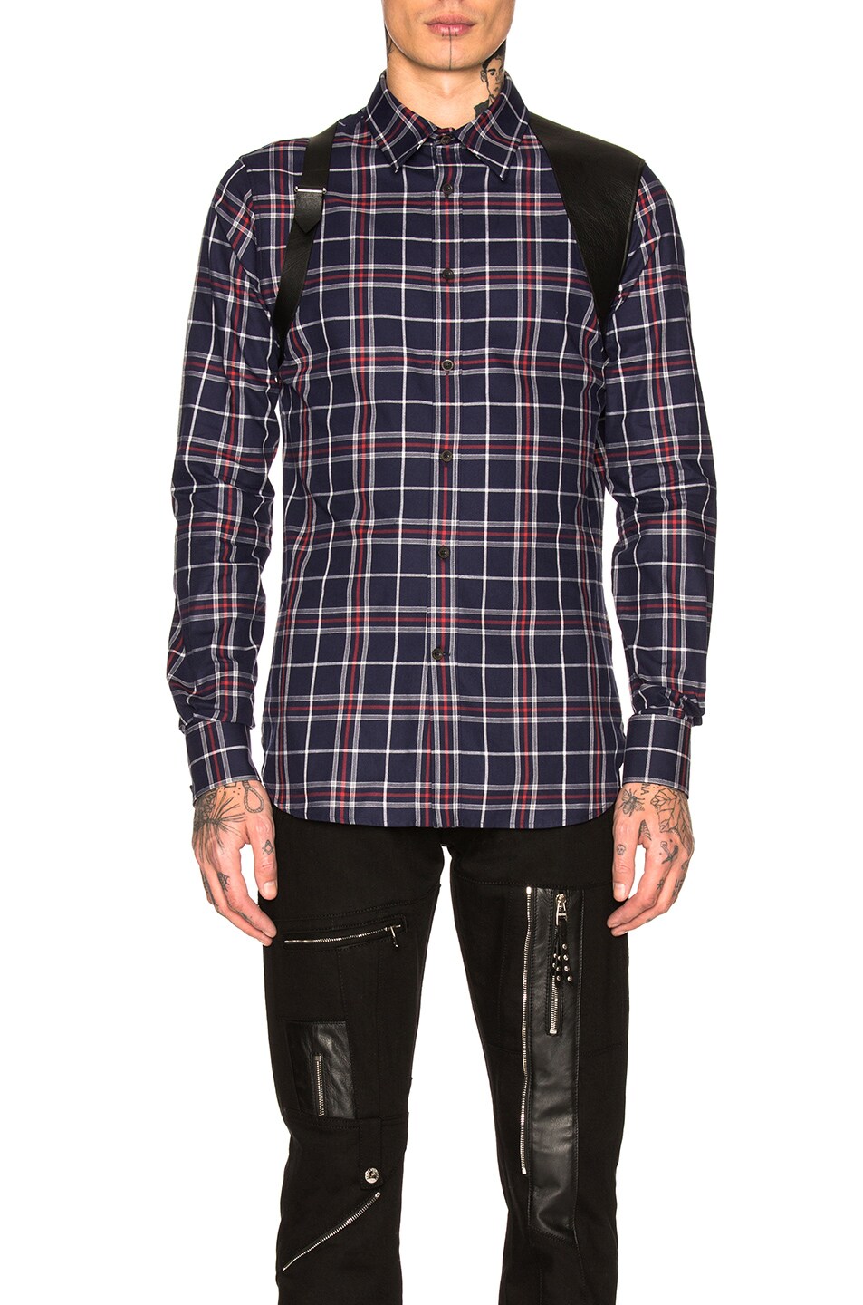 Image 1 of Alexander McQueen Long Sleeve Shirt in Navy & Ivory & Red