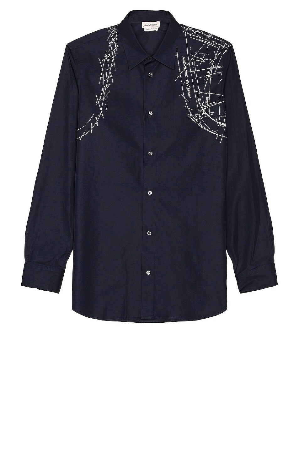 Image 1 of Alexander McQueen LS Printed Shirt in Ink Blue & Ivory