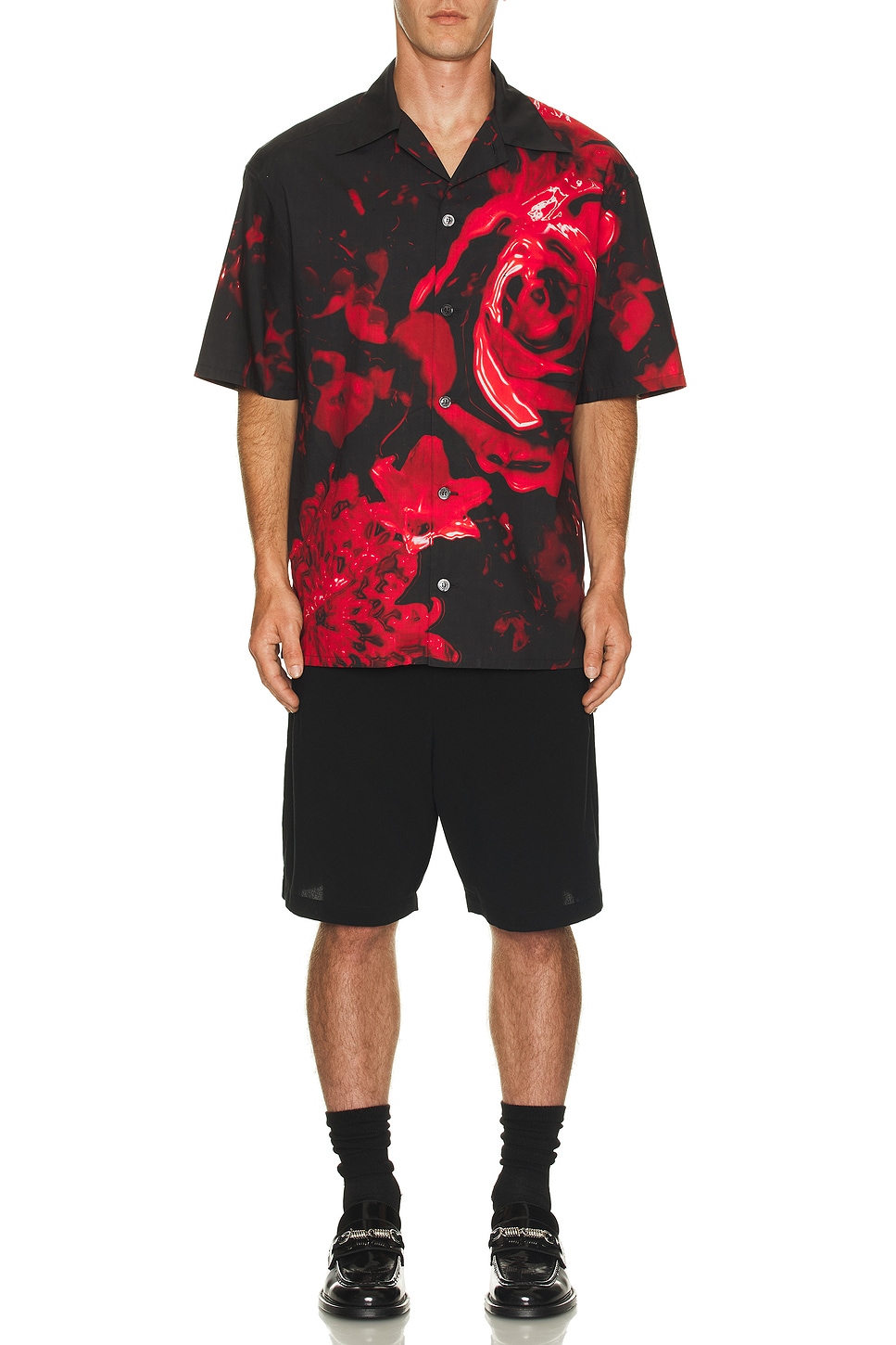 Image 1 of McQueen Dropped Shoulder Shirt in Black & Red