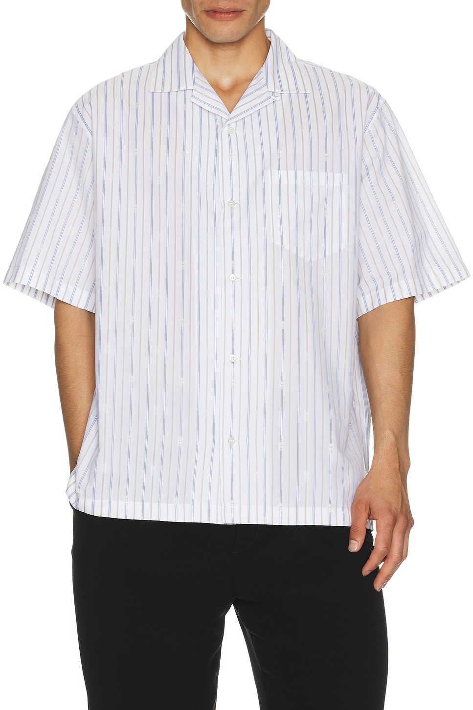 Image 4 of McQueen Square Pinestripe Shirt in White, Blue, & Grey