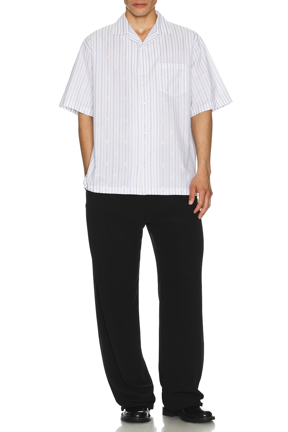 Image 1 of McQueen Square Pinestripe Shirt in White, Blue, & Grey