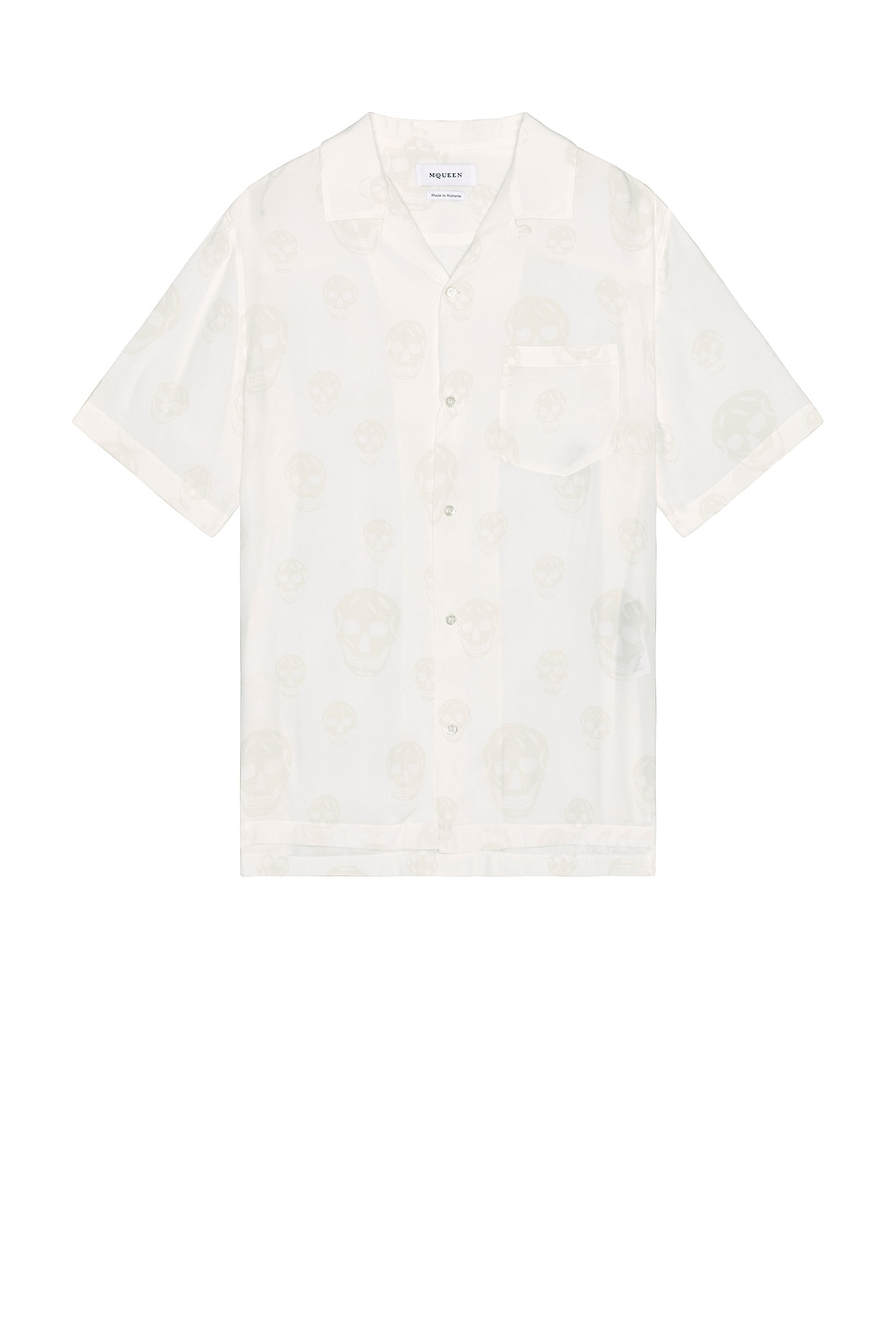 Image 1 of McQueen Printed Hawaiian Skull Print Shirt in Cream & Ivory