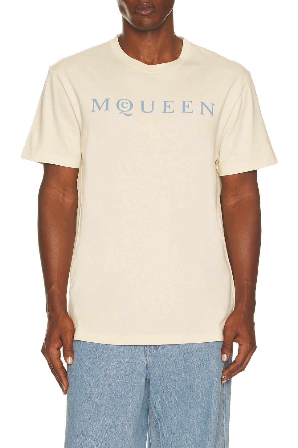 Image 1 of McQueen Flock T-Shirt in Gesso & Ice Blue