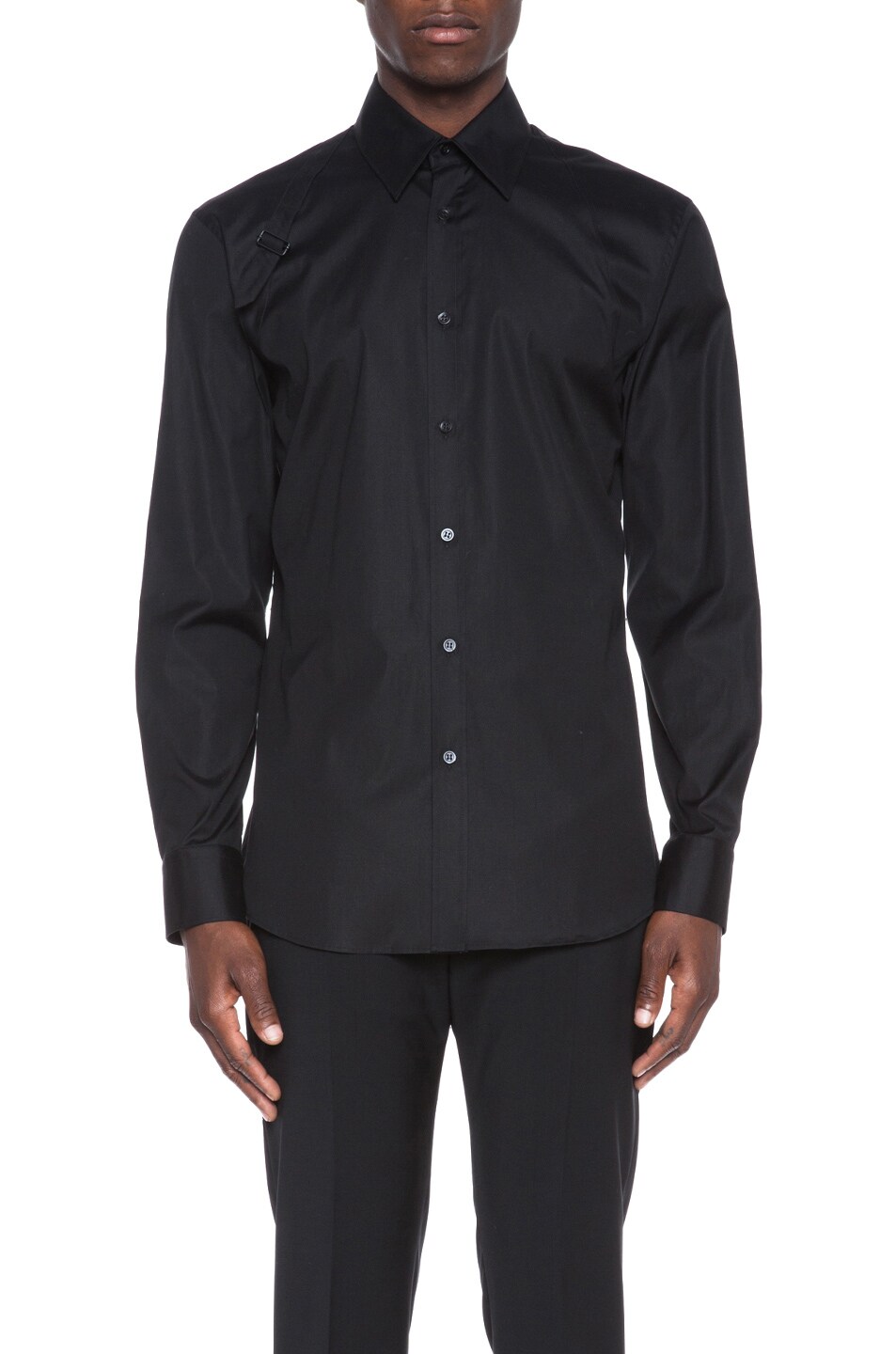 Image 1 of Alexander McQueen Harness Cotton-Blend Shirt with Black Buttons in Black