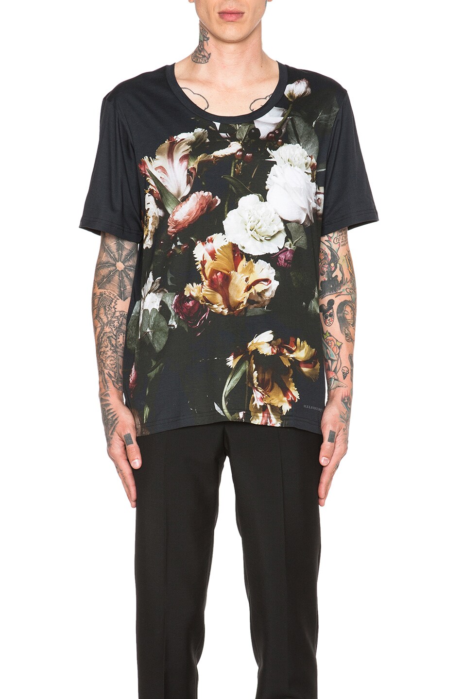 Image 1 of Alexander McQueen Floral Print Cotton Tee in Multi