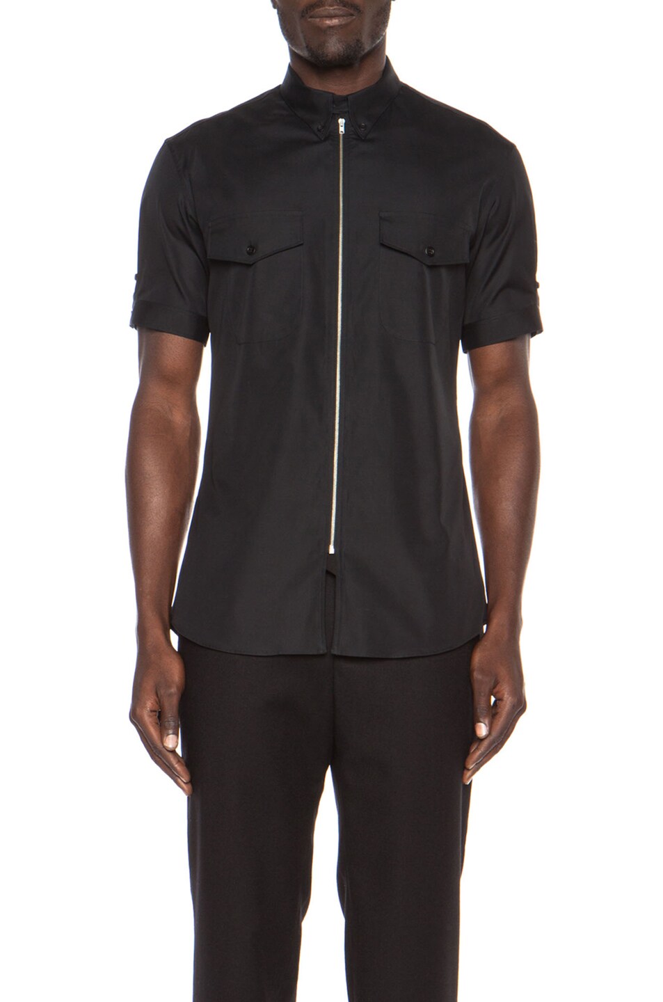 Image 1 of Alexander McQueen Double Pocket Zip Cotton Shirt in Black