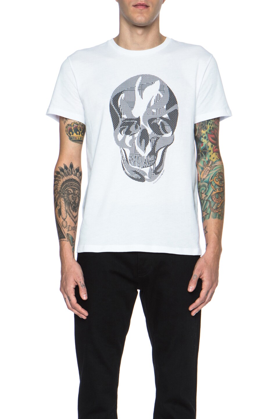 Image 1 of Alexander McQueen Prince of Whales Check Skull Print Cotton Tee in White & Black