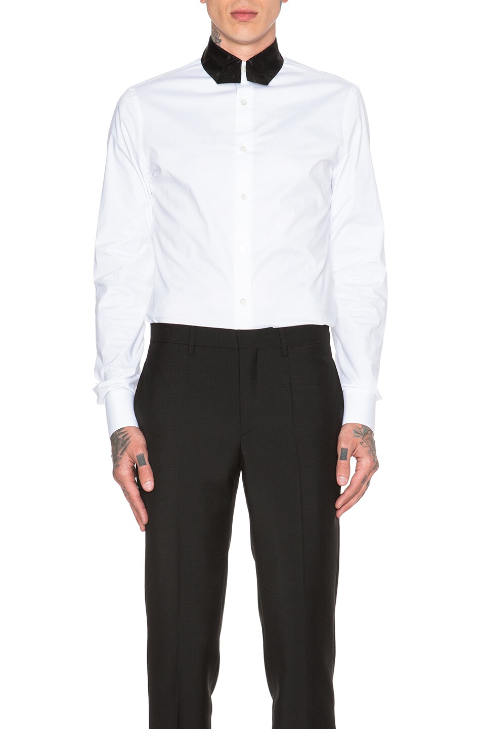 Image 1 of Alexander McQueen Tie Collar Stretch Cotton-Blend Poplin Shirt in White
