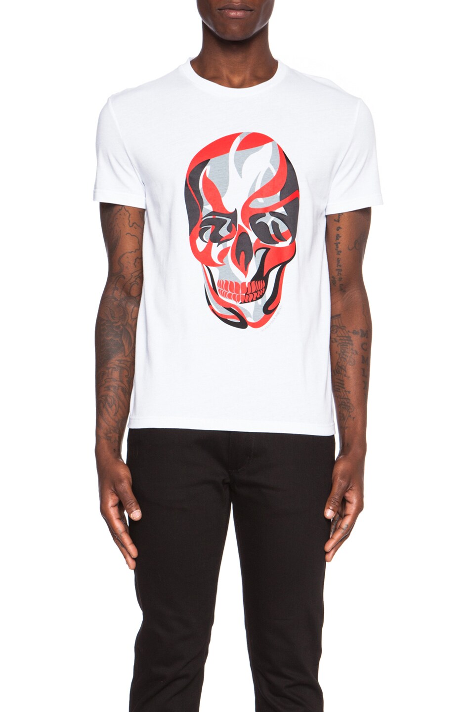 Image 1 of Alexander McQueen Skull Print Cotton Tee in White, Black & Red