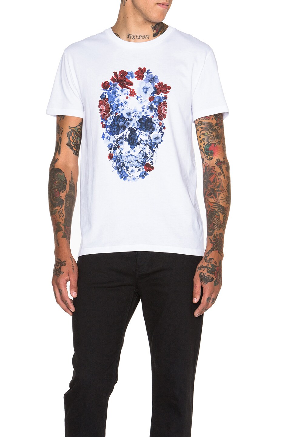 Image 1 of Alexander McQueen Floral Skull Graphic Tee in White