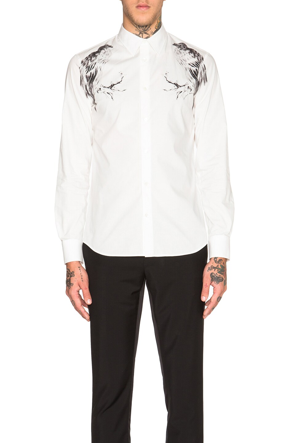 Image 1 of Alexander McQueen Bird Print Shirt in White & Black