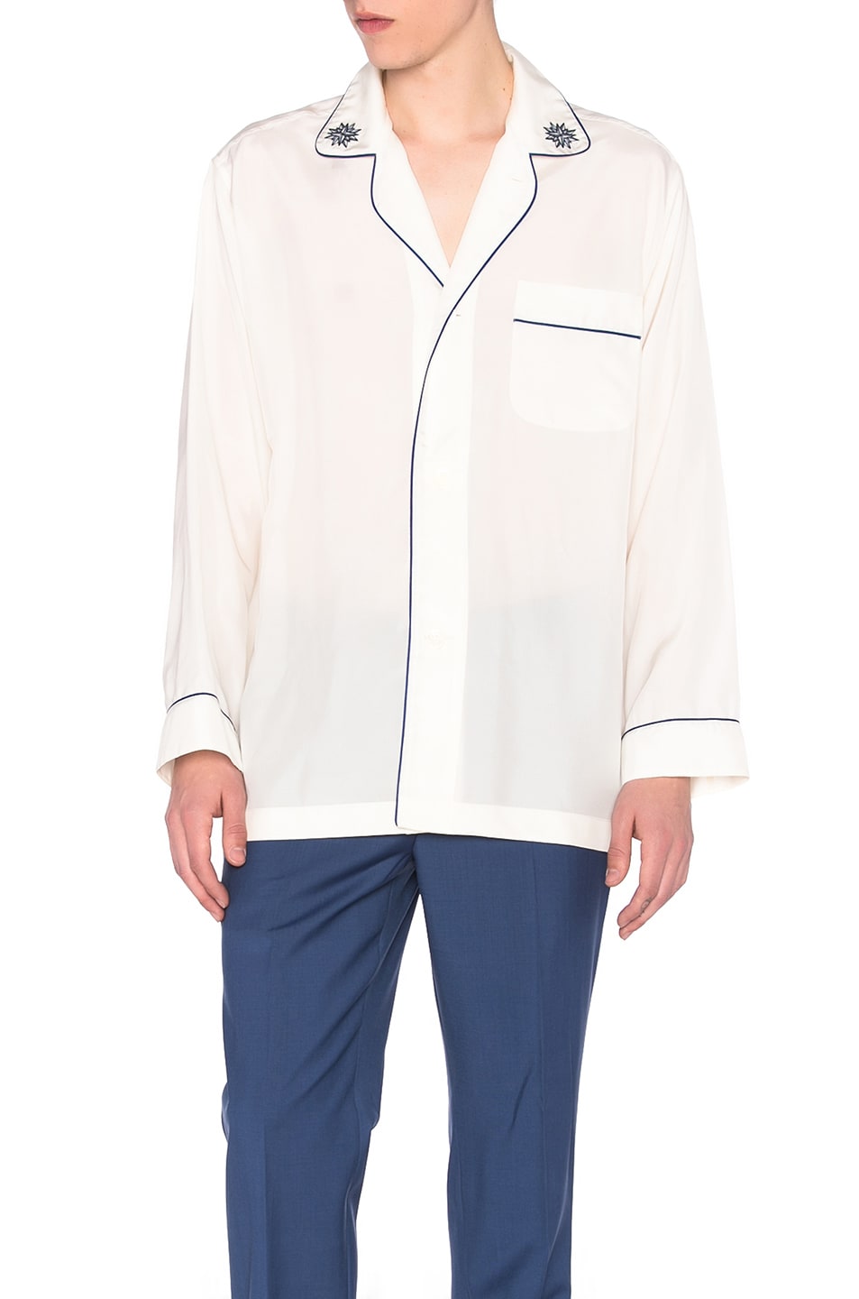 Image 1 of Alexander McQueen Pajama Shirt in Ivory & Blue