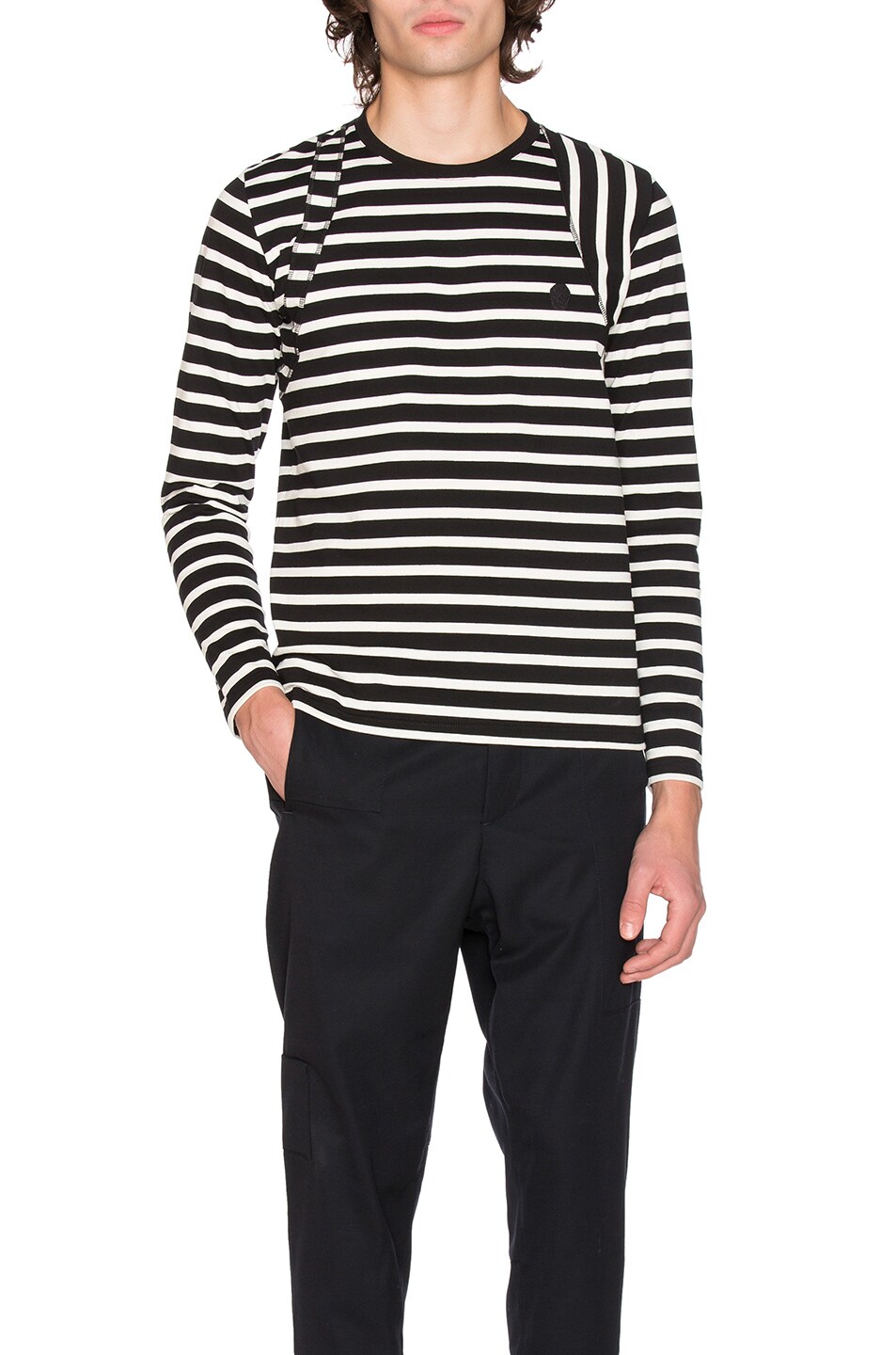 Image 1 of Alexander McQueen Long Sleeve Striped Shirt in Black & Ecru