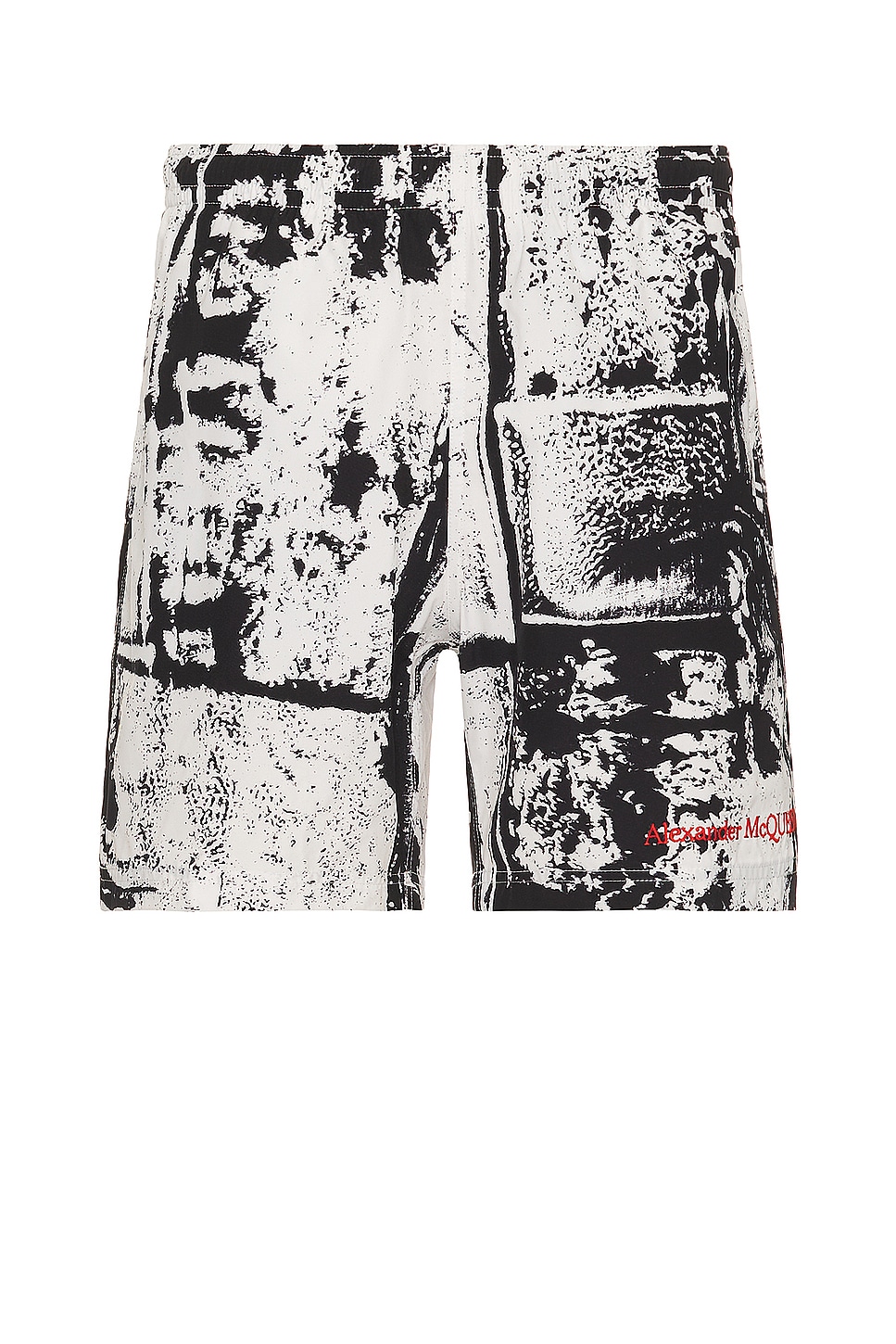 Image 1 of Alexander McQueen Fold Print Swim Short in White & Black