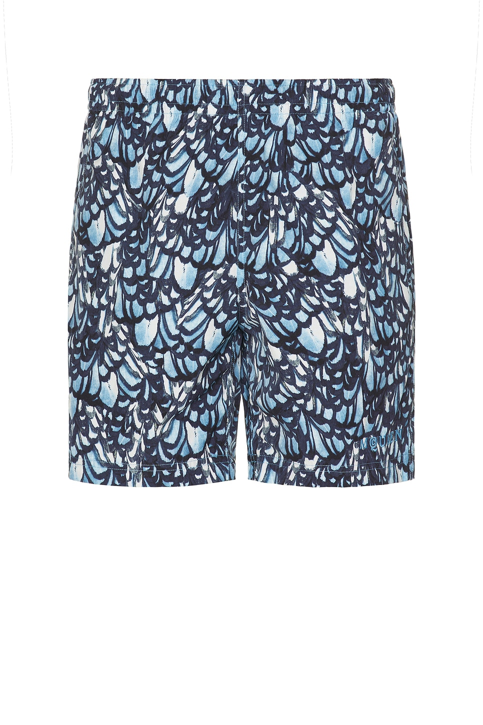 Image 1 of McQueen Feather Print Swim Short in Navy & Sky Blue