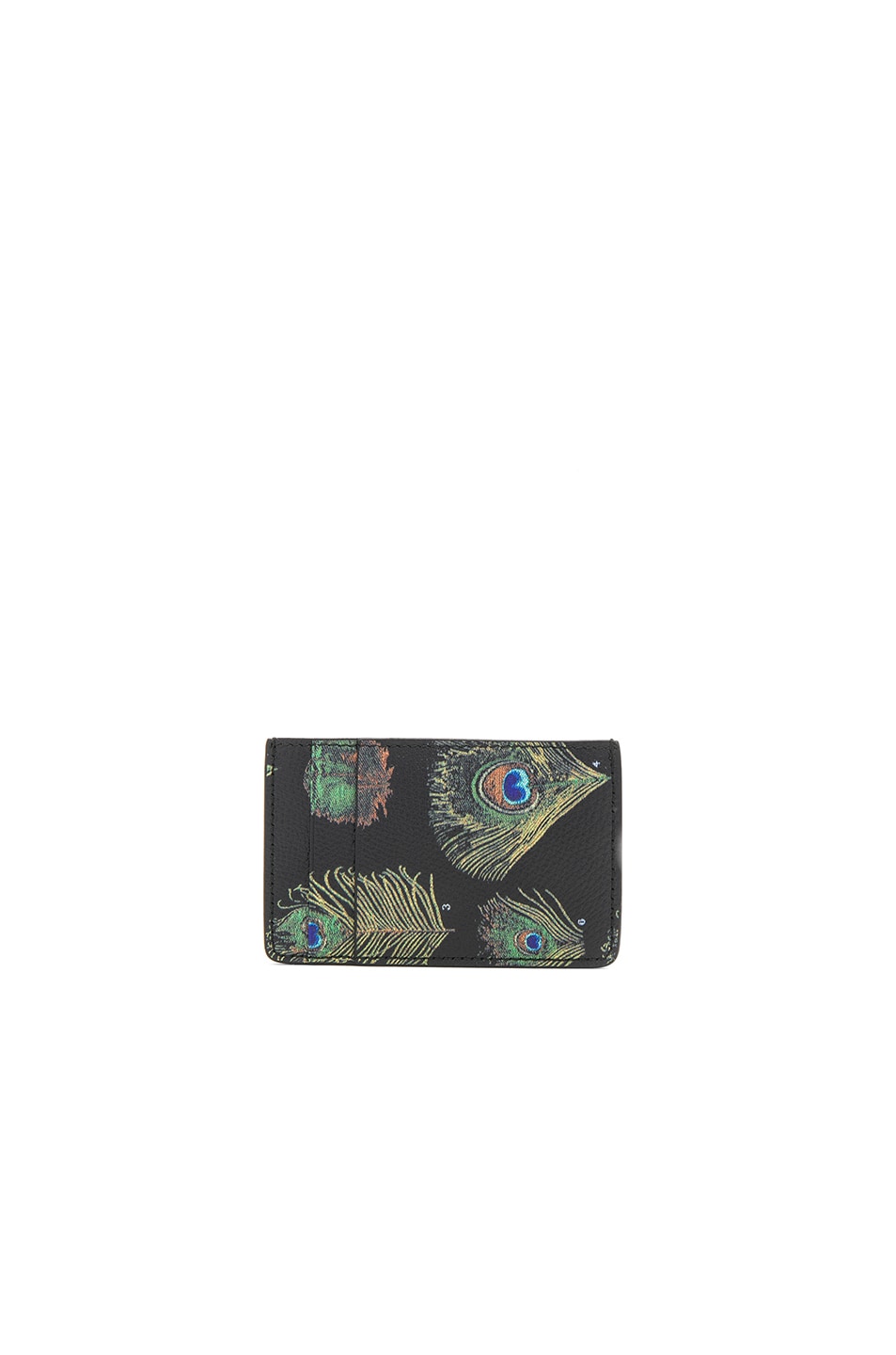Image 1 of Alexander McQueen Feather Printed Leather Card Holder in Black & Multi