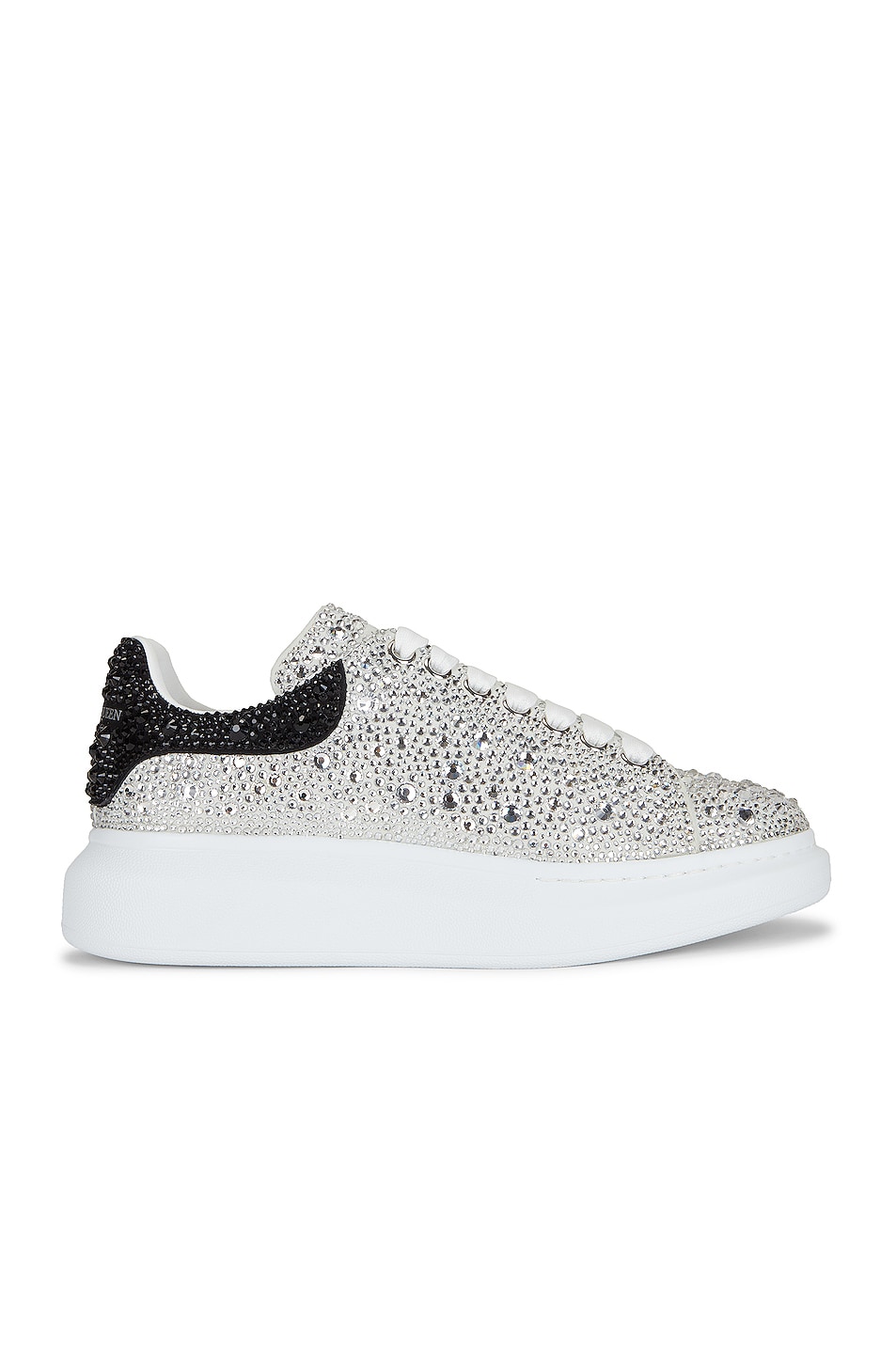 Image 1 of Alexander McQueen Leather Sneaker in White, Black, & Crystal