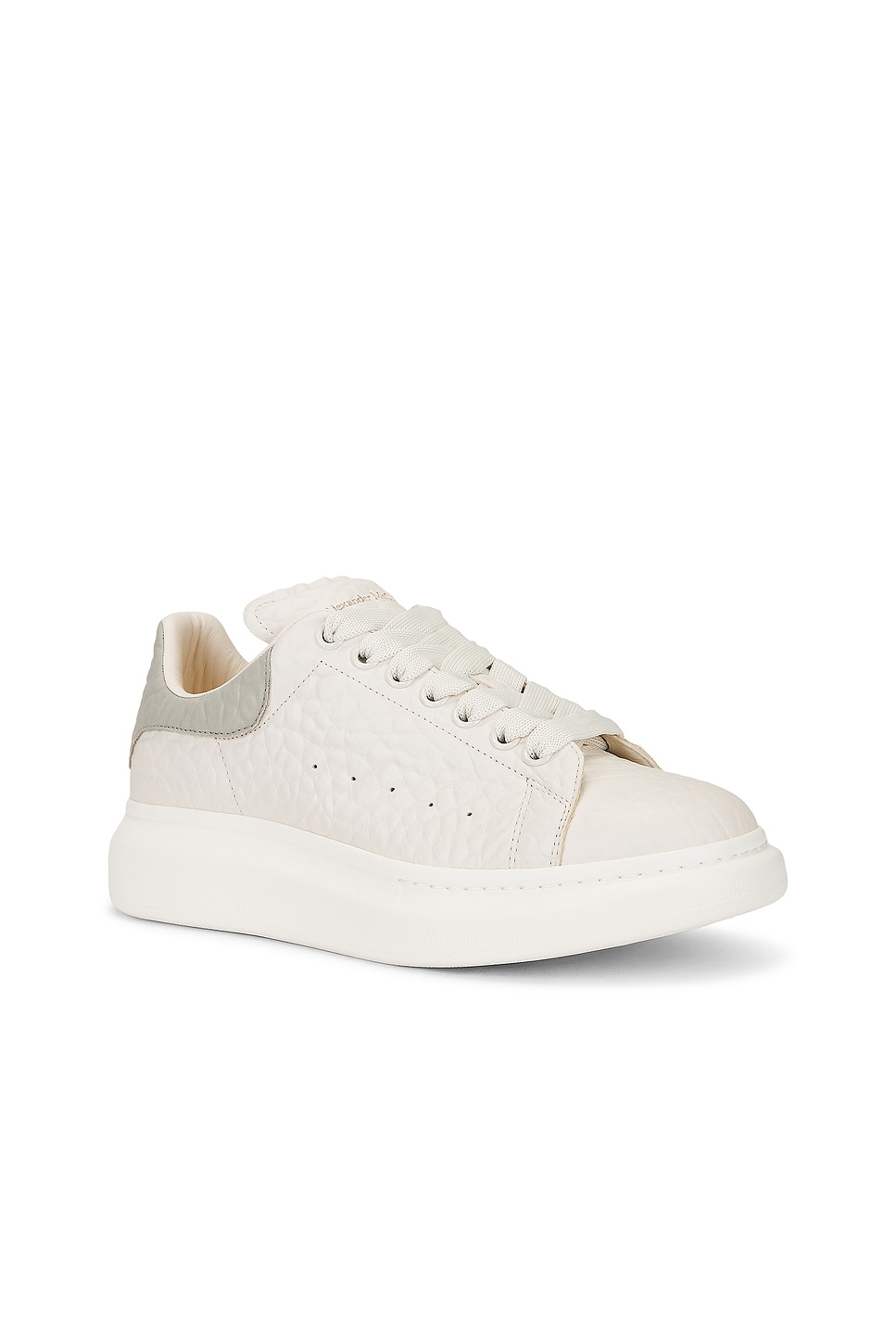 Alexander Mcqueen Ivory Leather Sneakers With Grey Leather Heel In White