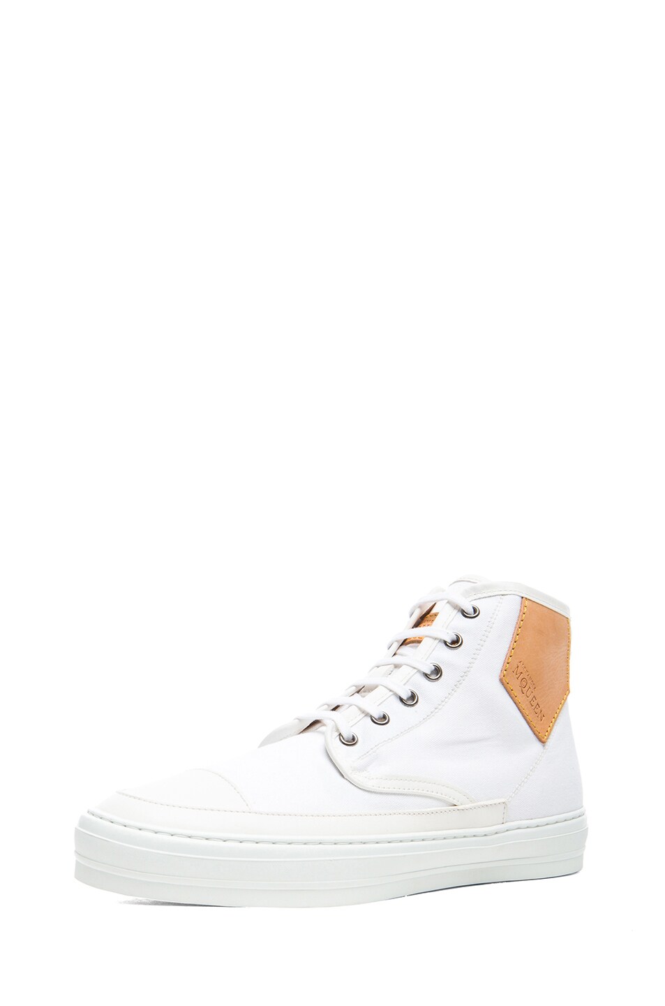 Image 1 of Alexander McQueen Jungle Canvas & Leather Middle Sneakers in White