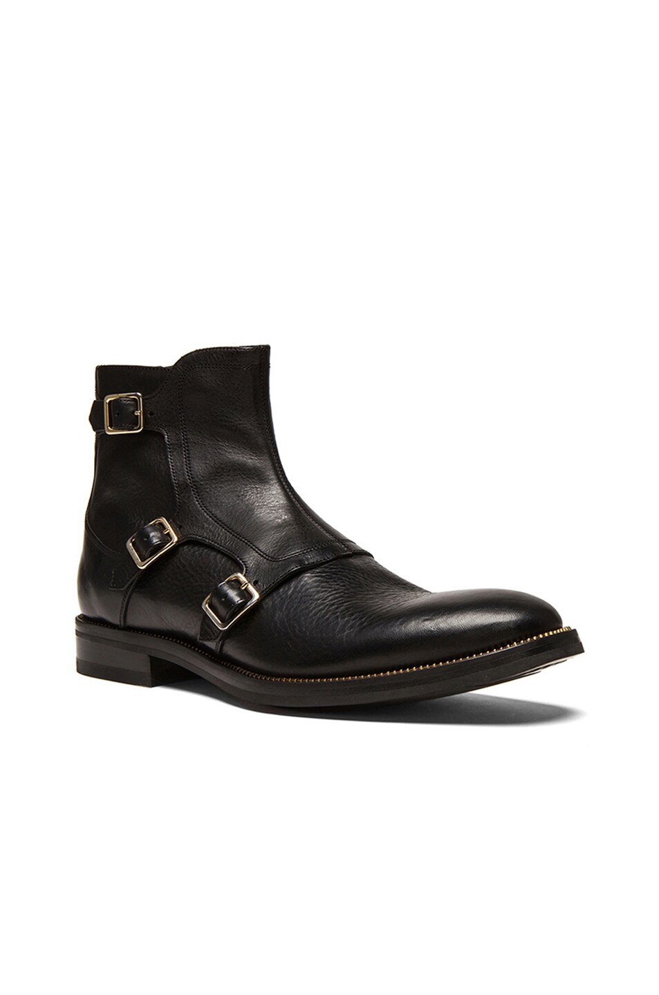 Image 1 of Alexander McQueen Three Buckle Leather Boots in Black & Gold