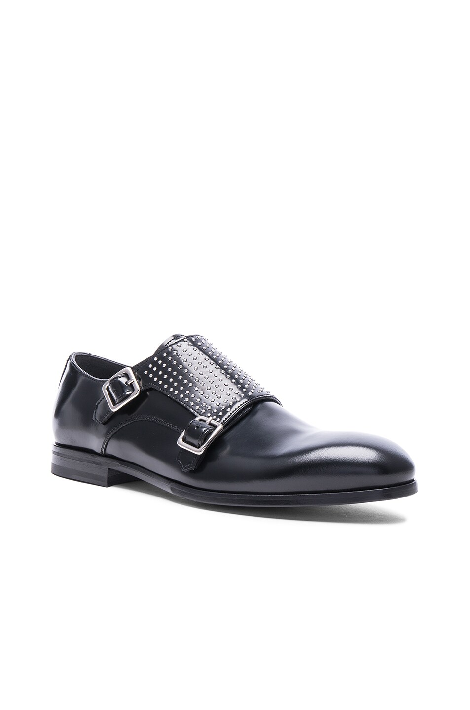 Image 1 of Alexander McQueen Studded Double Monkstrap Leather Shoes in Black